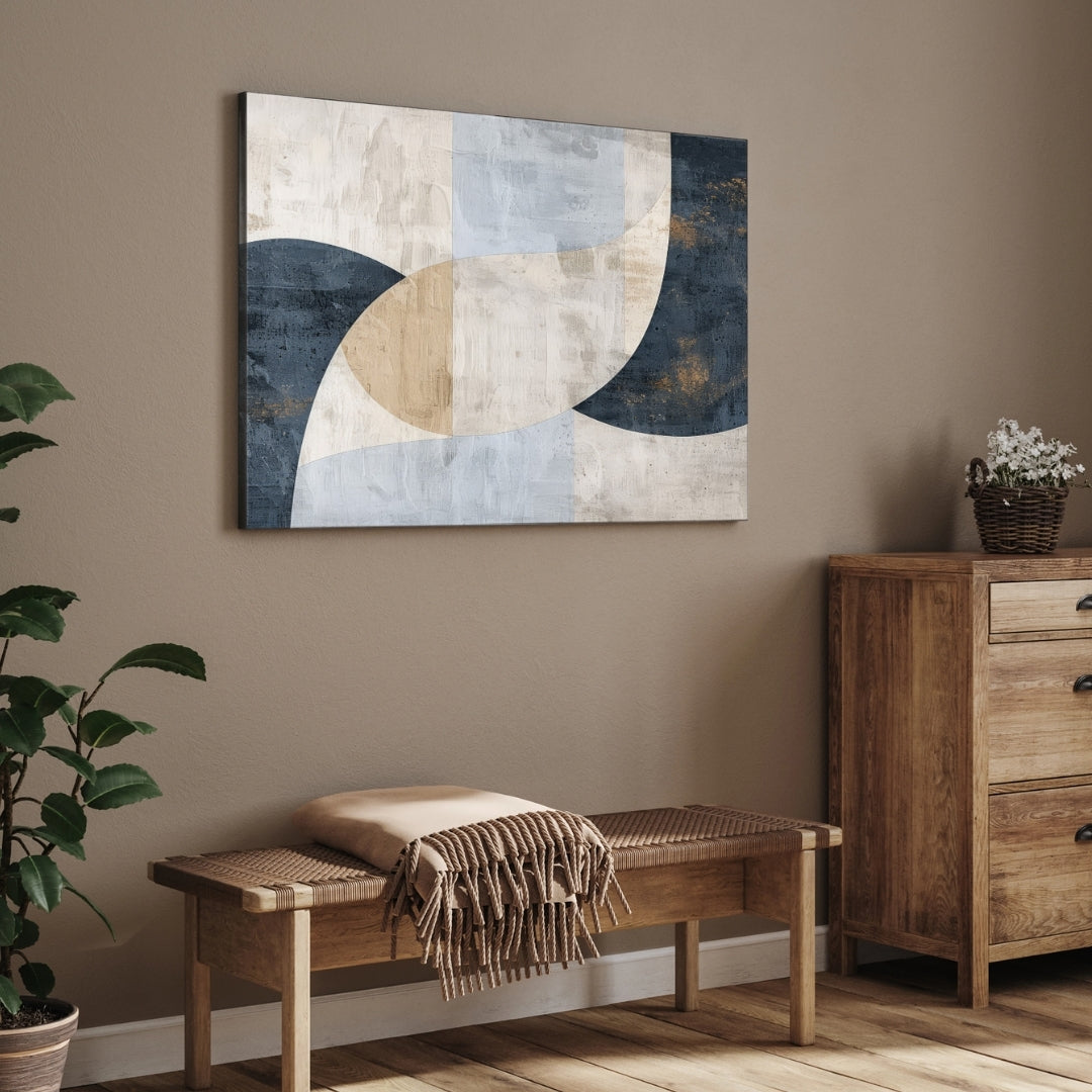 Indigo Balance – Modern Geometric Abstract Wall Art Print 2 : 3 Horizontal Premium Wall Art Canvas by MeriDeewar
