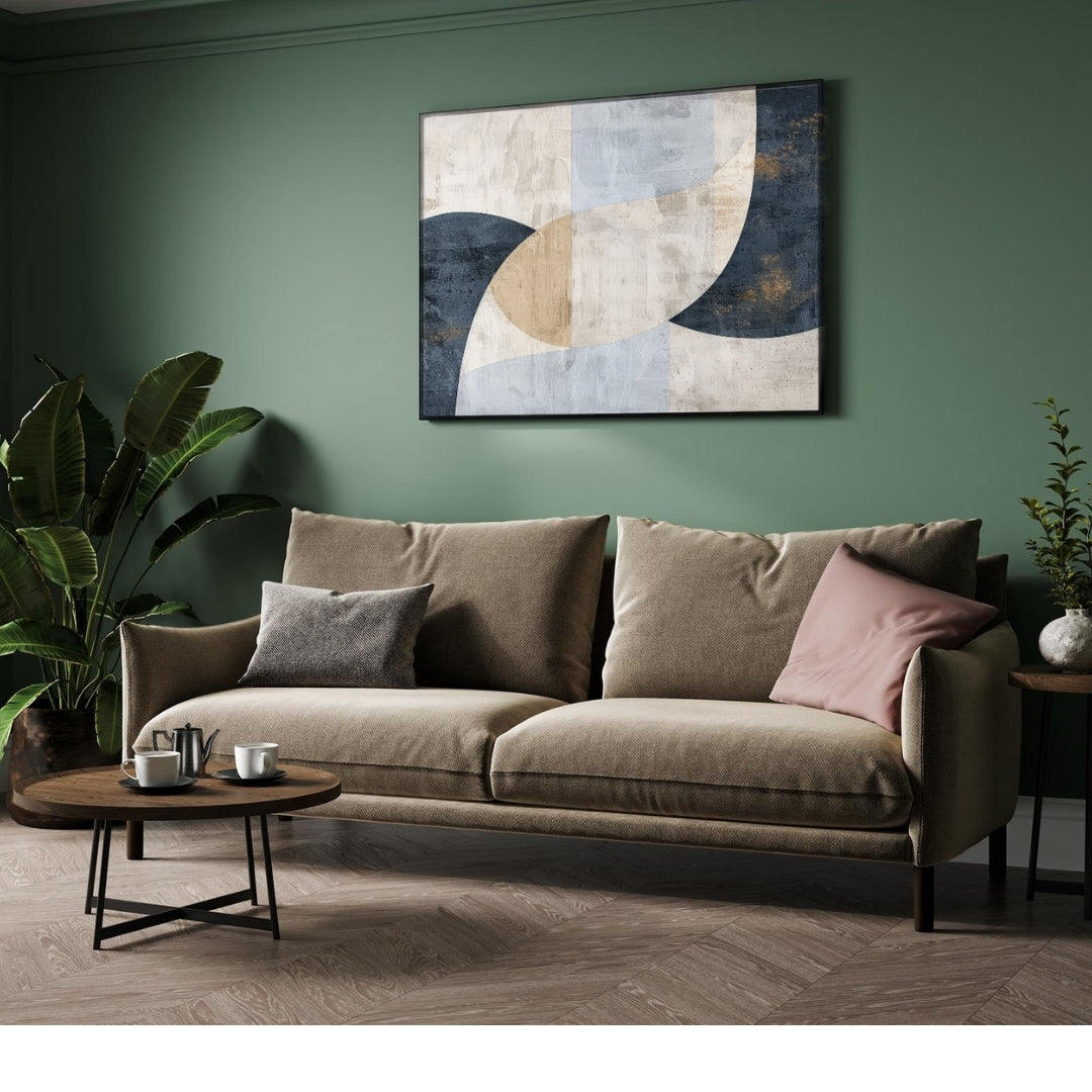 Indigo Balance – Modern Geometric Abstract Wall Art Print 2 : 3 Horizontal Premium Wall Art Canvas by MeriDeewar