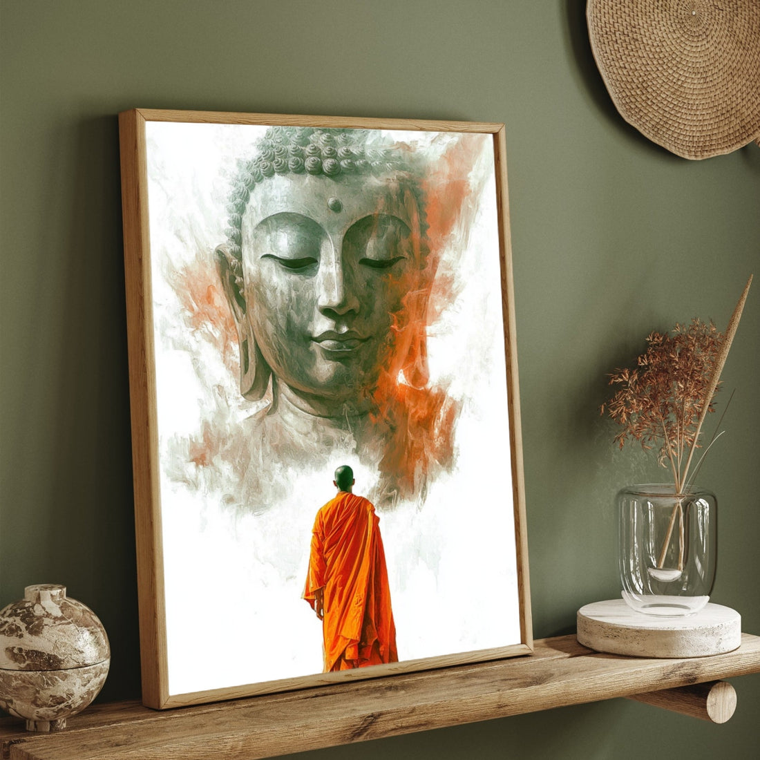Inner Light – Modern Buddha Monk Wall Décor 2 : 3 Vertical Premium Wall Art Canvas by MeriDeewar
