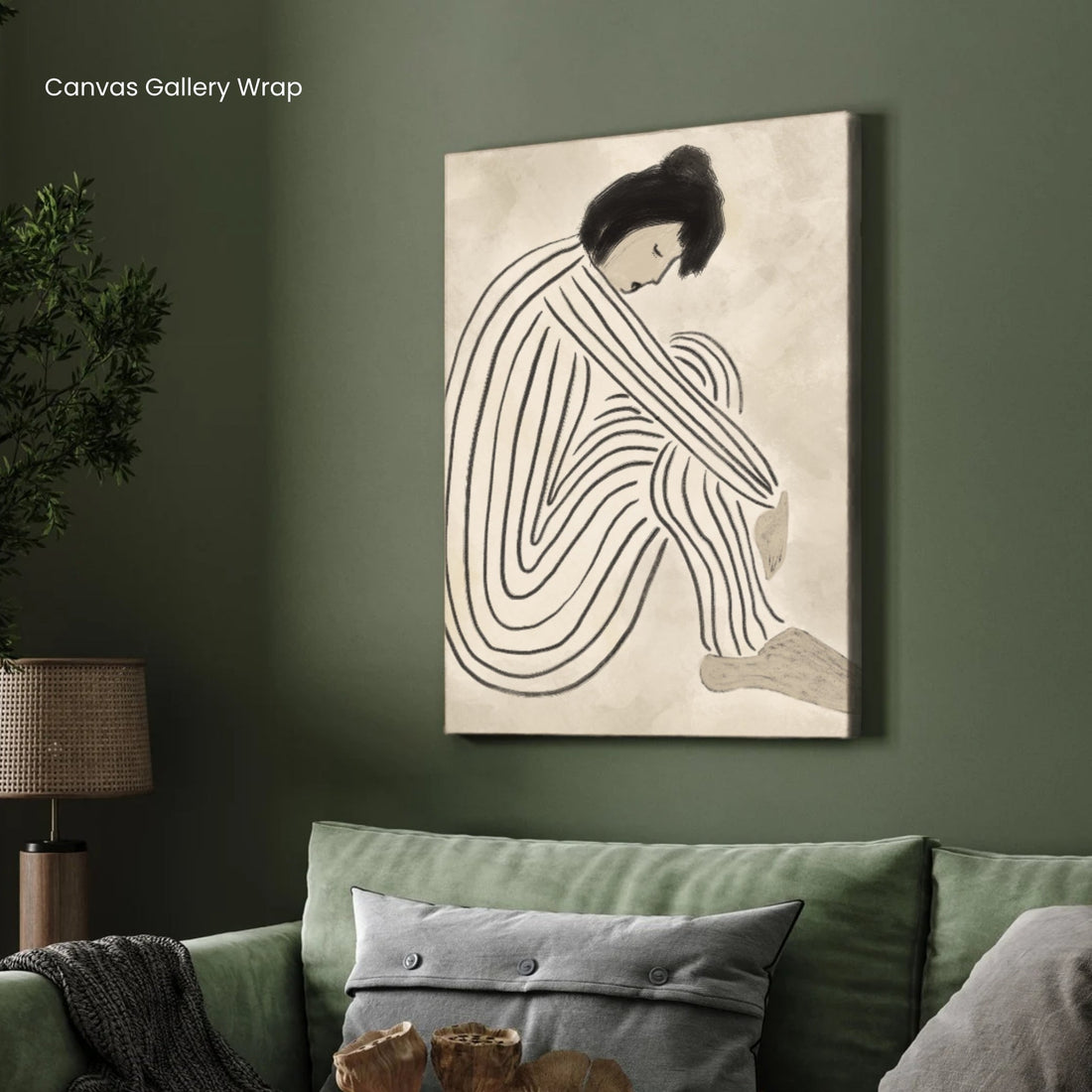 Inner Stillness – Minimalist Line Art Woman Canvas Painting 2 : 3 Vertical Premium Wall Art Canvas by MeriDeewar