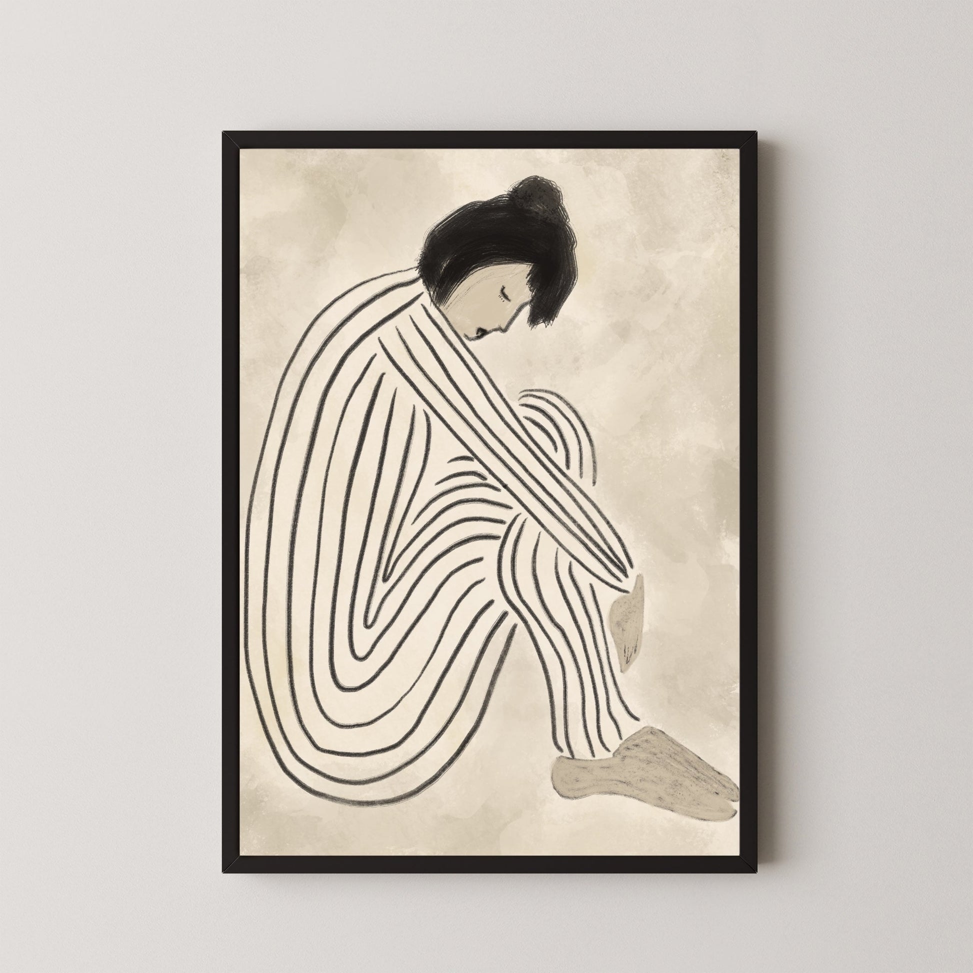 Inner Stillness – Minimalist Line Art Woman Canvas Painting 2 : 3 Vertical Premium Wall Art Canvas by MeriDeewar