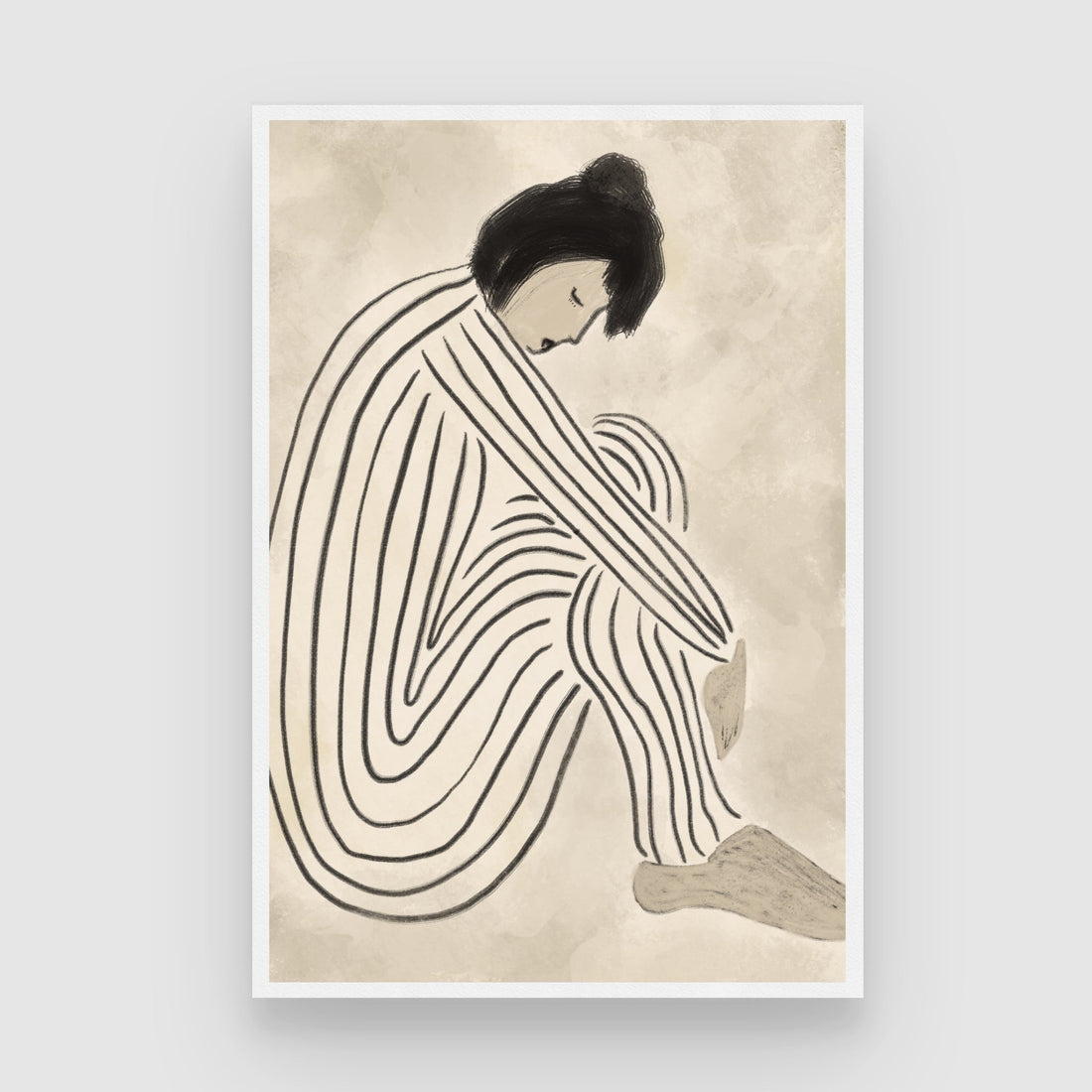 Inner Stillness – Minimalist Line Art Woman Canvas Painting 2 : 3 Vertical Premium Wall Art Canvas by MeriDeewar