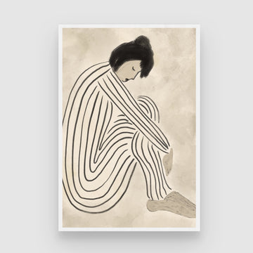 Inner Stillness – Minimalist Line Art Woman Canvas Painting 2 : 3 Vertical Premium Wall Art Canvas by MeriDeewar