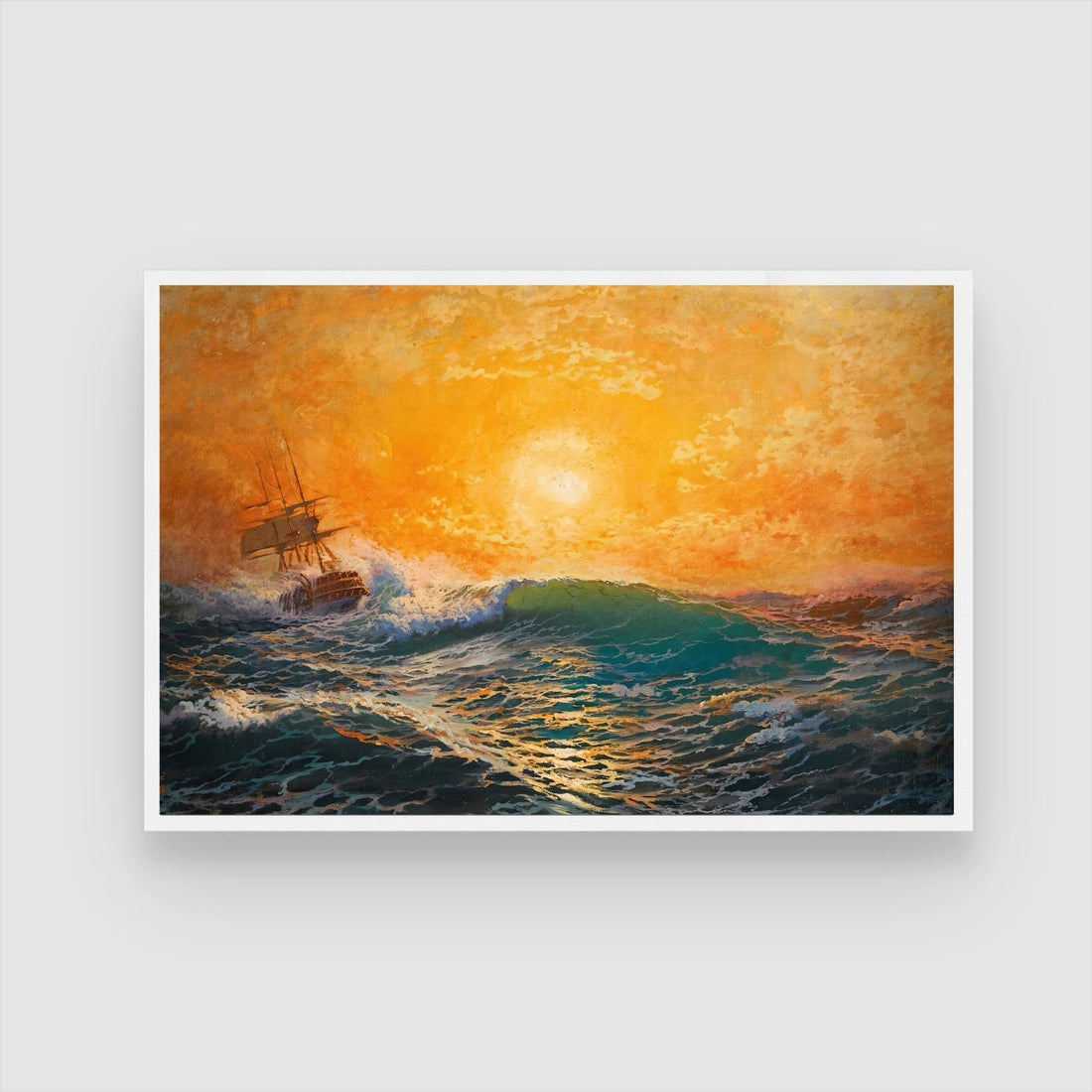 Into the Horizon – Golden Sunset & Stormy Sea Canvas 2 : 3 Horizontal Premium Wall Art Canvas by MeriDeewar