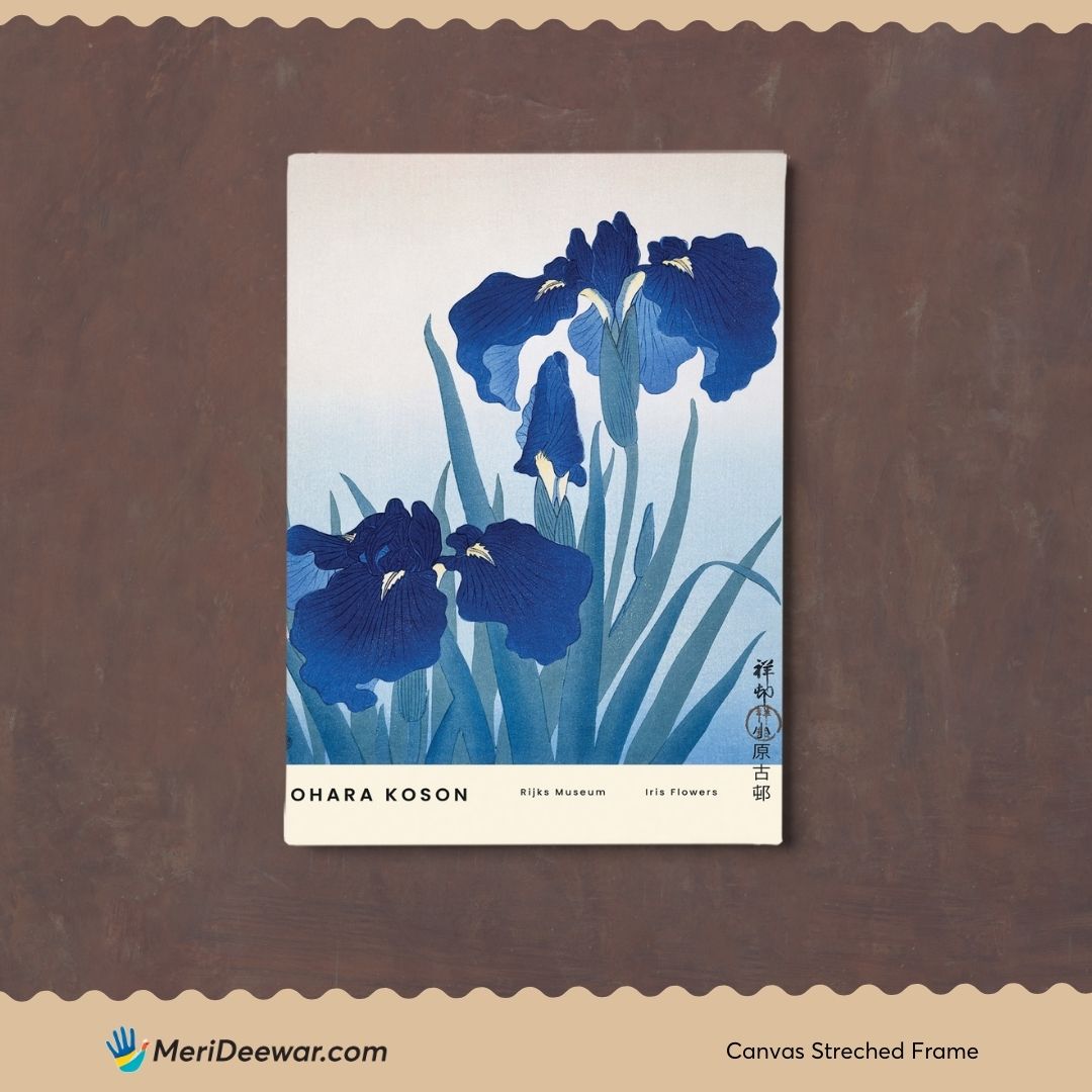 Iris Blue Flowers Poster by Ohara Koson 3 : 4 Vertical New Premium Wall Art Canvas by MeriDeewar