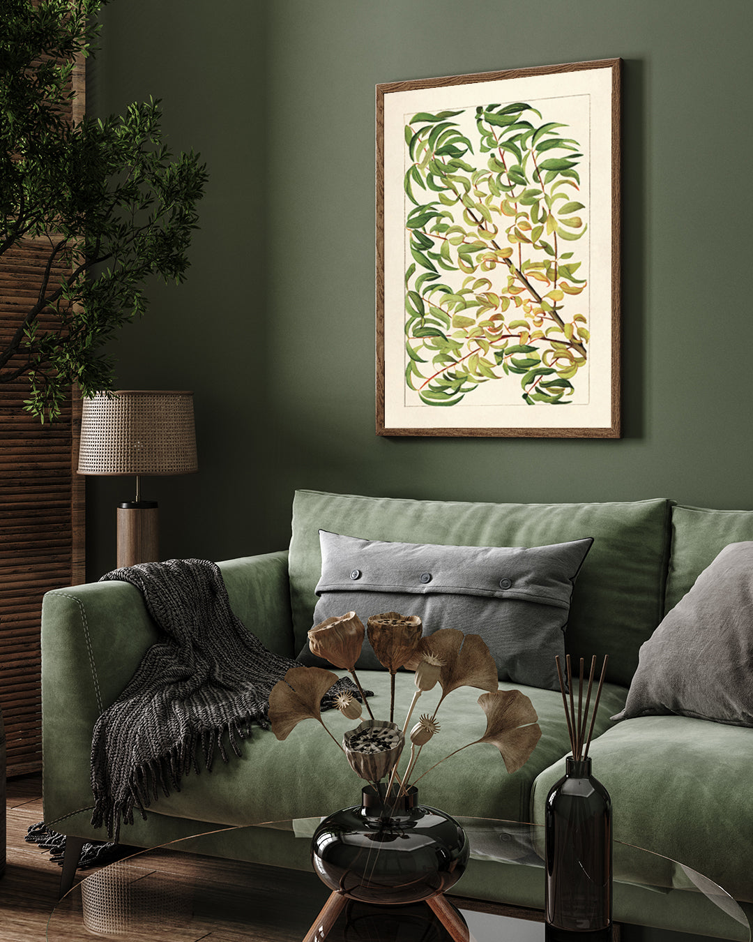 Ivy Branch of Peach Artwork 3 : 4 Vertical New Premium Wall Art Canvas by MeriDeewar