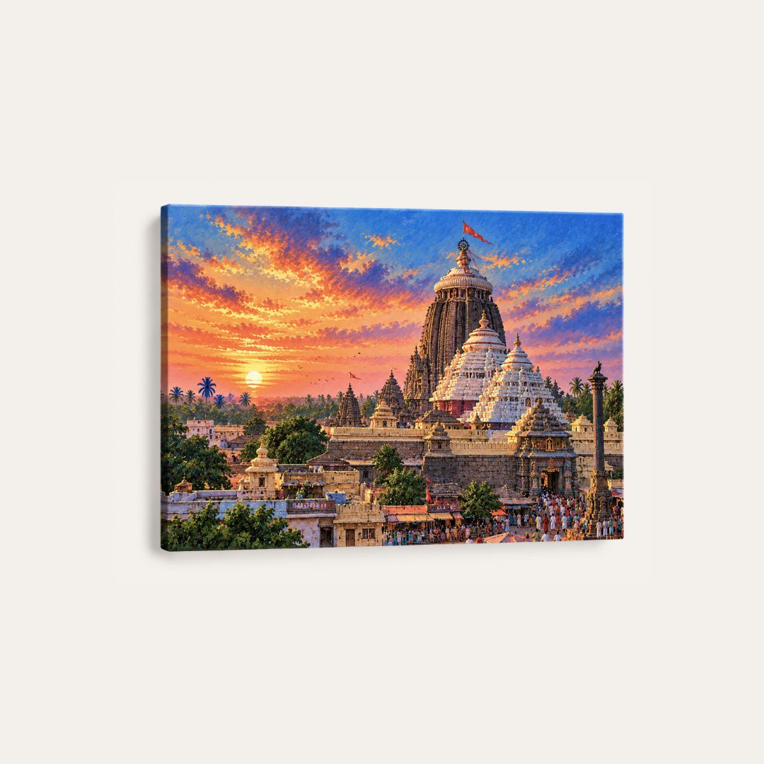 Jagannath Temple | Sacred Puri Sunset Heritage Architecture Gallery Wrap Canvas Curate Premium Wall Art Canvas by MeriDeewar
