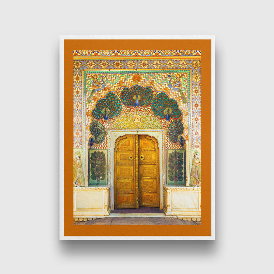 Jaipur City Palace Door Art - Authentic Indian Wall Painting 3 : 4 Vertical New Premium Wall Art Canvas by MeriDeewar