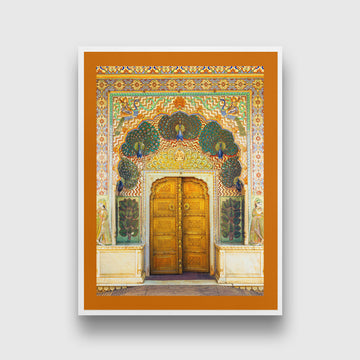 Jaipur City Palace Door Art - Authentic Indian Wall Painting 3 : 4 Vertical New Premium Wall Art Canvas by MeriDeewar