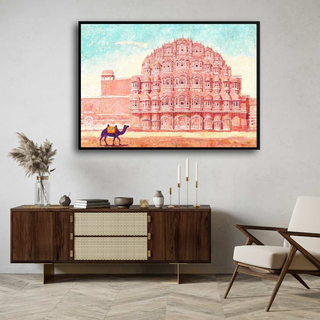 Jaipur Hawa Mahal Impressionist Painting | Horizontal Landscape Framed Wall Art 2 : 3 Horizontal Premium Wall Art Canvas by MeriDeewar