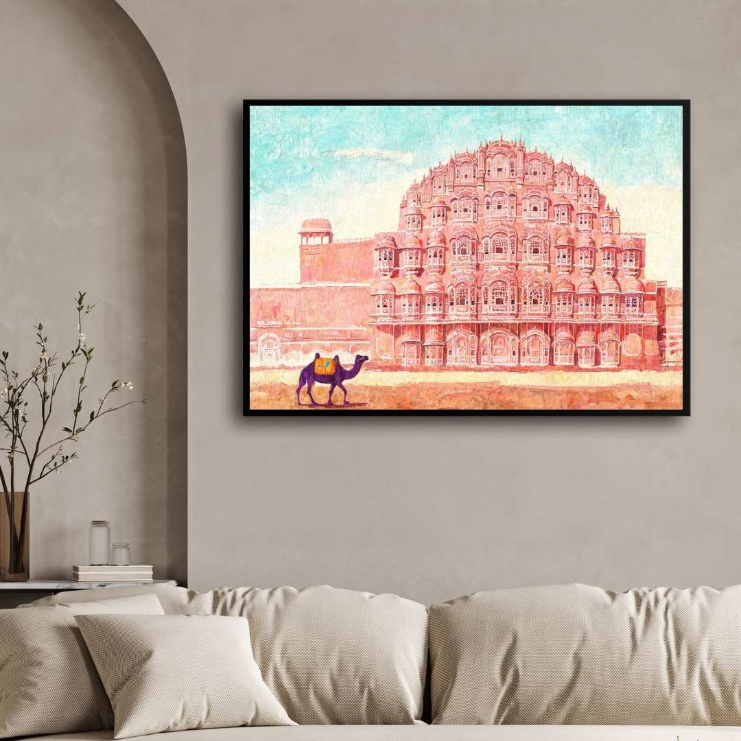 Jaipur Hawa Mahal Impressionist Painting | Horizontal Landscape Framed Wall Art 2 : 3 Horizontal Premium Wall Art Canvas by MeriDeewar