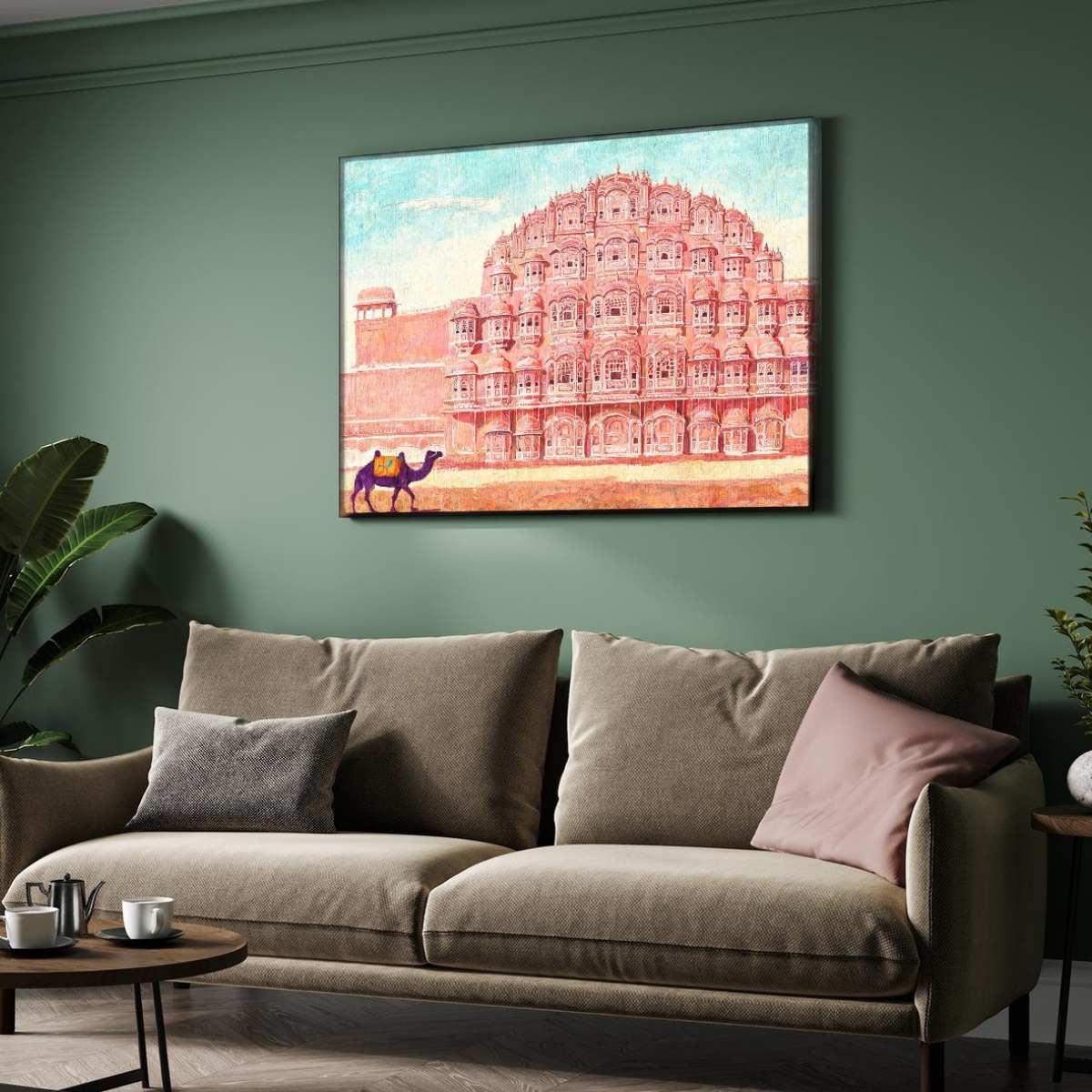 Jaipur Hawa Mahal Impressionist Painting | Horizontal Landscape Framed Wall Art 2 : 3 Horizontal Premium Wall Art Canvas by MeriDeewar
