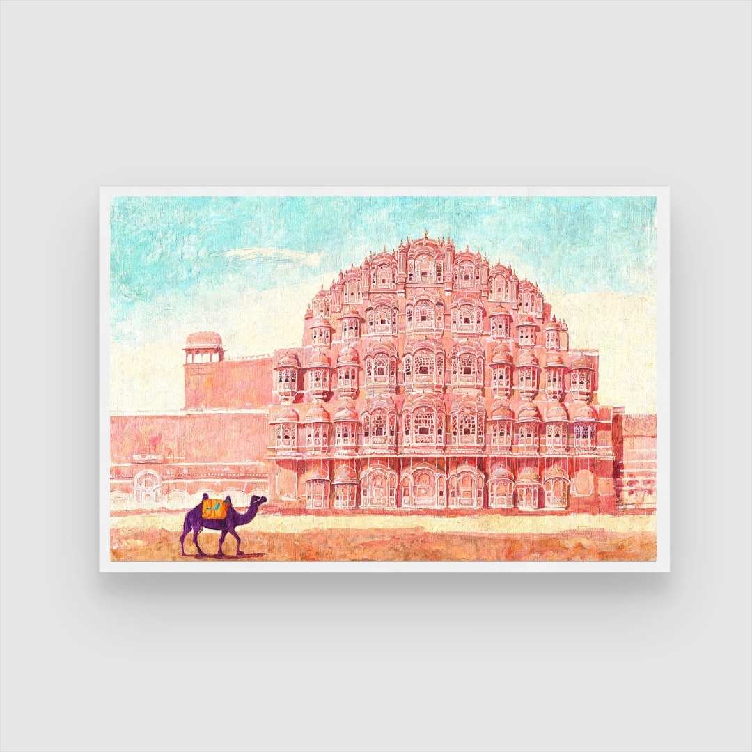Jaipur Hawa Mahal Impressionist Painting | Horizontal Landscape Framed Wall Art 2 : 3 Horizontal Premium Wall Art Canvas by MeriDeewar