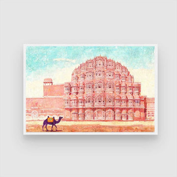 Jaipur Hawa Mahal Impressionist Painting | Horizontal Landscape Framed Wall Art 2 : 3 Horizontal Premium Wall Art Canvas by MeriDeewar