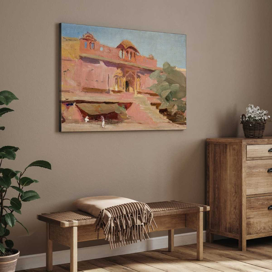 Jaipur Pink Palace Oil Painting | Horizontal Framed Print 4 : 3 Horizontal Premium Wall Art Canvas by MeriDeewar