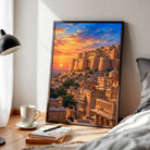Jaisalmer Fort | Sunset Rajasthan Desert Citadel Gallery Wrap Canvas Curate Black Premium Wall Art Canvas by MeriDeewar
