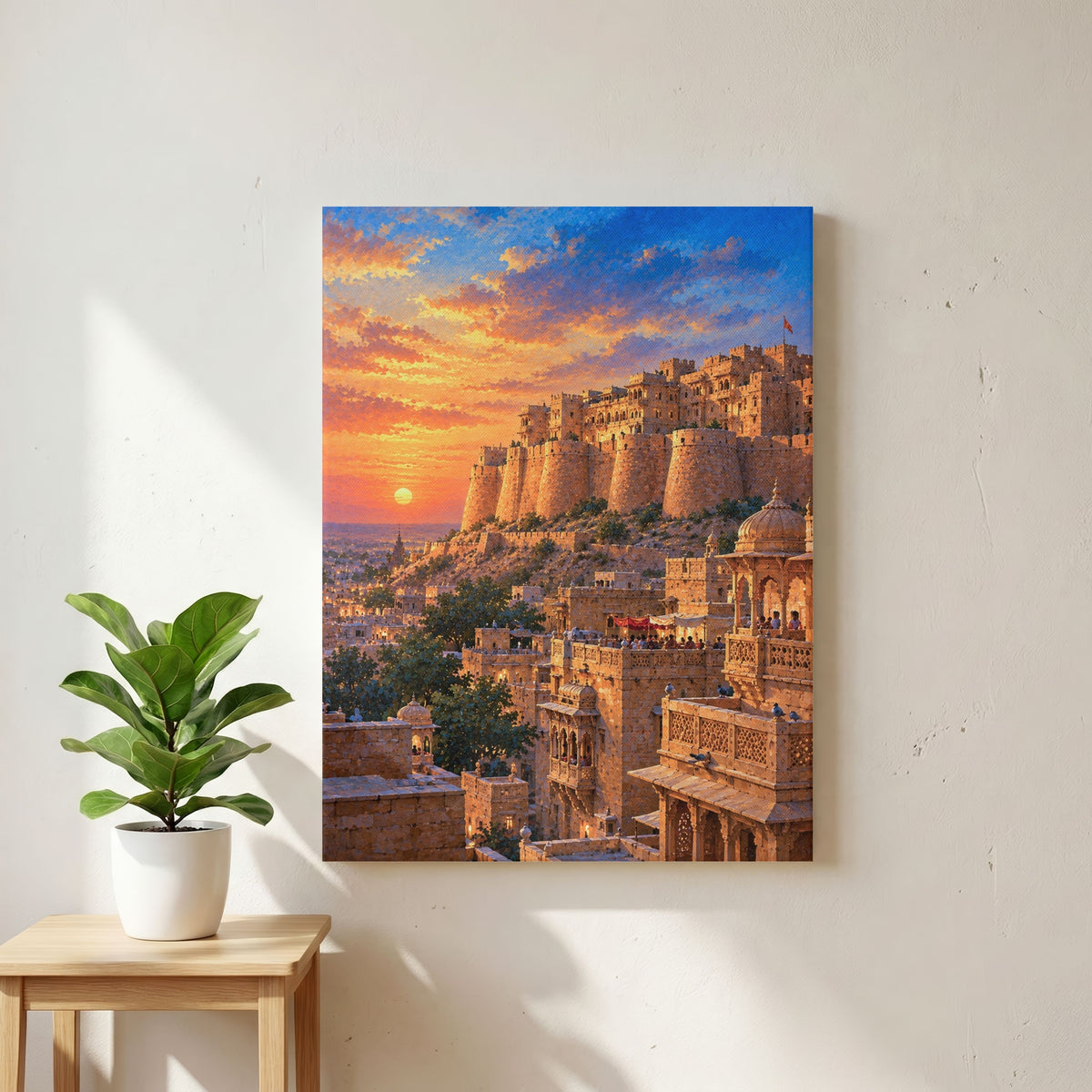 Jaisalmer Fort | Sunset Rajasthan Desert Citadel Gallery Wrap Canvas Curate Gallery Wrap Premium Wall Art Canvas by MeriDeewar