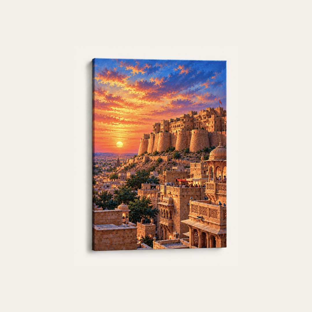 Jaisalmer Fort | Sunset Rajasthan Desert Citadel Gallery Wrap Canvas Curate Premium Wall Art Canvas by MeriDeewar