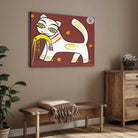 Jamini Roy Cat Painting for Living Room – Indian Folk Art Wall Painting | Giclée Print 3 : 2 Horizontal Premium Wall Art Canvas by MeriDeewar