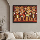 Jamini Roy Four Drummers Folk Art Painting for Living Room | Indian Wall Art Print 3 : 2 Horizontal Premium Wall Art Canvas by MeriDeewar