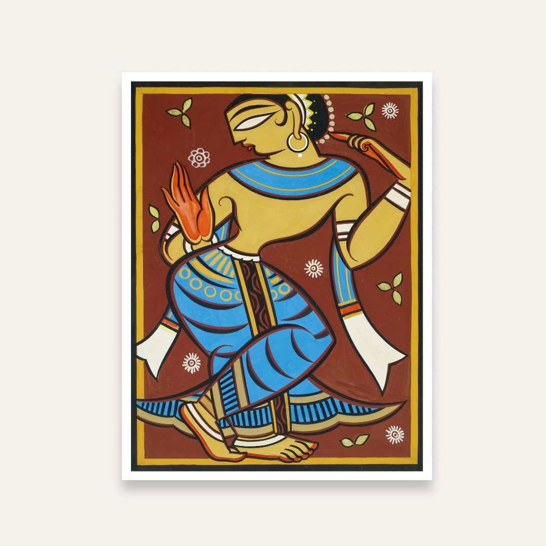 Jamini Roy Gopini Dancing Painting – Indian Folk Art for Living Room | MeriDeewar 3 : 4 Vertical Premium Wall Art Canvas by MeriDeewar