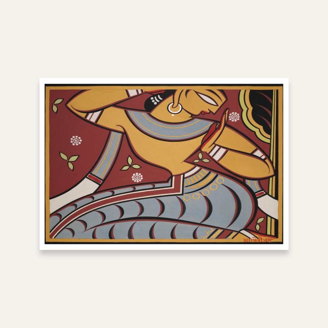 Jamini Roy Gopini Dancing Painting | Indian Folk Art Wall Painting for Living Room 3 : 2 Horizontal Premium Wall Art Canvas by MeriDeewar