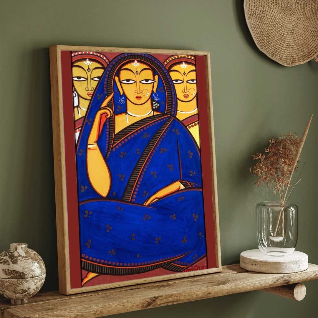 Jamini Roy Indian Bride Painting for Living Room | Bengali Folk Art Wall Decor | Giclée Print 2 : 3 Vertical Premium Wall Art Canvas by MeriDeewar