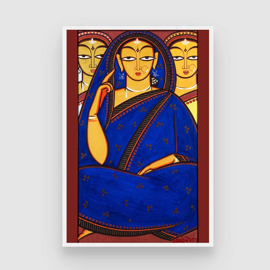 Jamini Roy Indian Bride Painting for Living Room | Bengali Folk Art Wall Decor | Giclée Print 2 : 3 Vertical Premium Wall Art Canvas by MeriDeewar