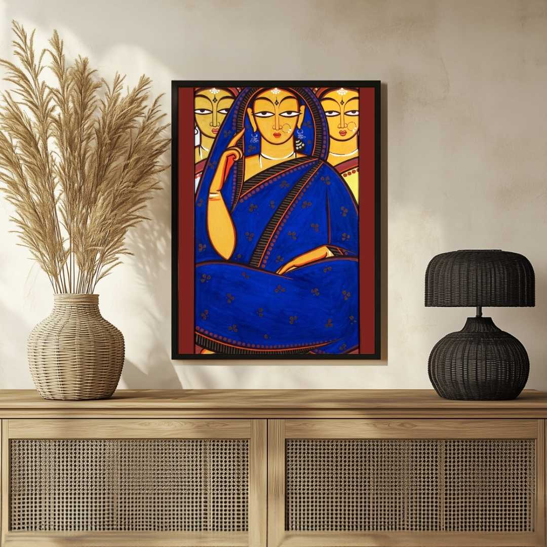 Jamini Roy Indian Bride Painting for Living Room | Bengali Folk Art Wall Decor | Giclée Print 2 : 3 Vertical Premium Wall Art Canvas by MeriDeewar