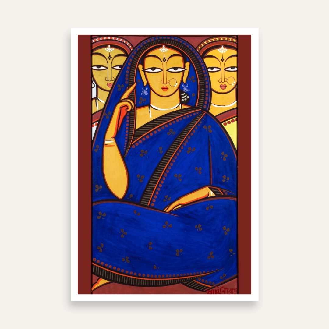 Jamini Roy Indian Bride Painting for Living Room | Bengali Folk Art Wall Decor | Giclée Print 2 : 3 Vertical Premium Wall Art Canvas by MeriDeewar