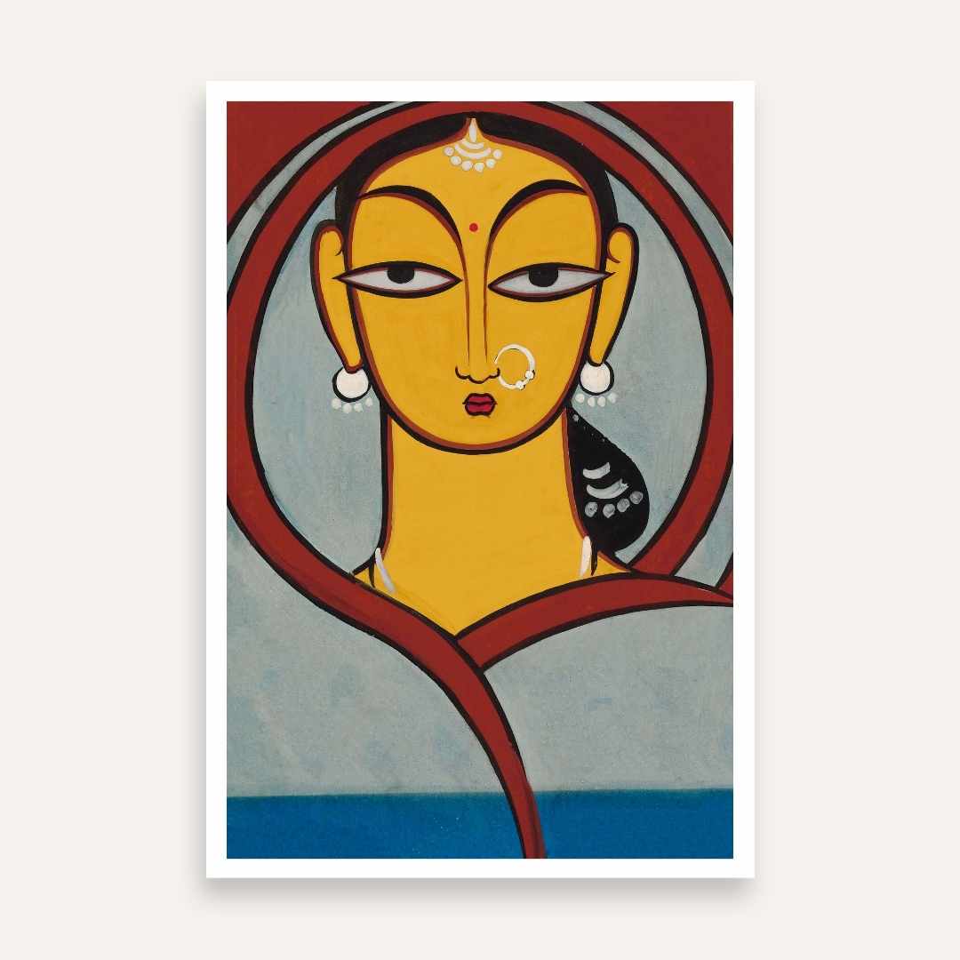 "Jamini Roy Masterpiece Portrait" Jamini Roy Painting | Fine Art Wall Art 2 : 3 Vertical Premium Wall Art Canvas by MeriDeewar