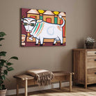 Jamini Roy Nandi Cow Painting for Living Room | Spiritual Indian Folk Art Print 3 : 2 Horizontal Premium Wall Art Canvas by MeriDeewar