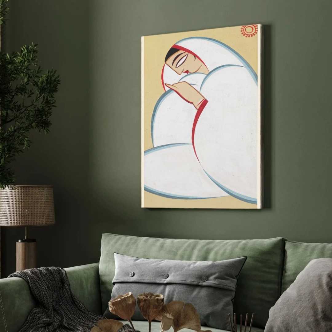 Jamini Roy Style Bengali Woman Painting for Living Room | Indian Modern Art Print 2 : 3 Vertical Premium Wall Art Canvas by MeriDeewar