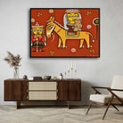 Jamini Roy Style Folk Art Painting for Living Room – Indian Traditional Wall Art | MeriDeewar 3 : 2 Horizontal Premium Wall Art Canvas by MeriDeewar