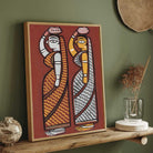 Jamini Roy Style Folk Art Painting for Living Room – Two Ladies with Pots | Wall Art India 2 : 3 Vertical Premium Wall Art Canvas by MeriDeewar