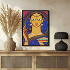 Jamini Roy Style Traditional Indian Lady Painting for Living Room | Folk Art Wall Decor 2 : 3 Vertical Premium Wall Art Canvas by MeriDeewar