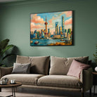 "Shanghai Riverside Horizon" City Skyline Architecture Giclée Print | Fine Art Wall Art 2 : 3 Horizontal Premium Wall Art Canvas by MeriDeewar