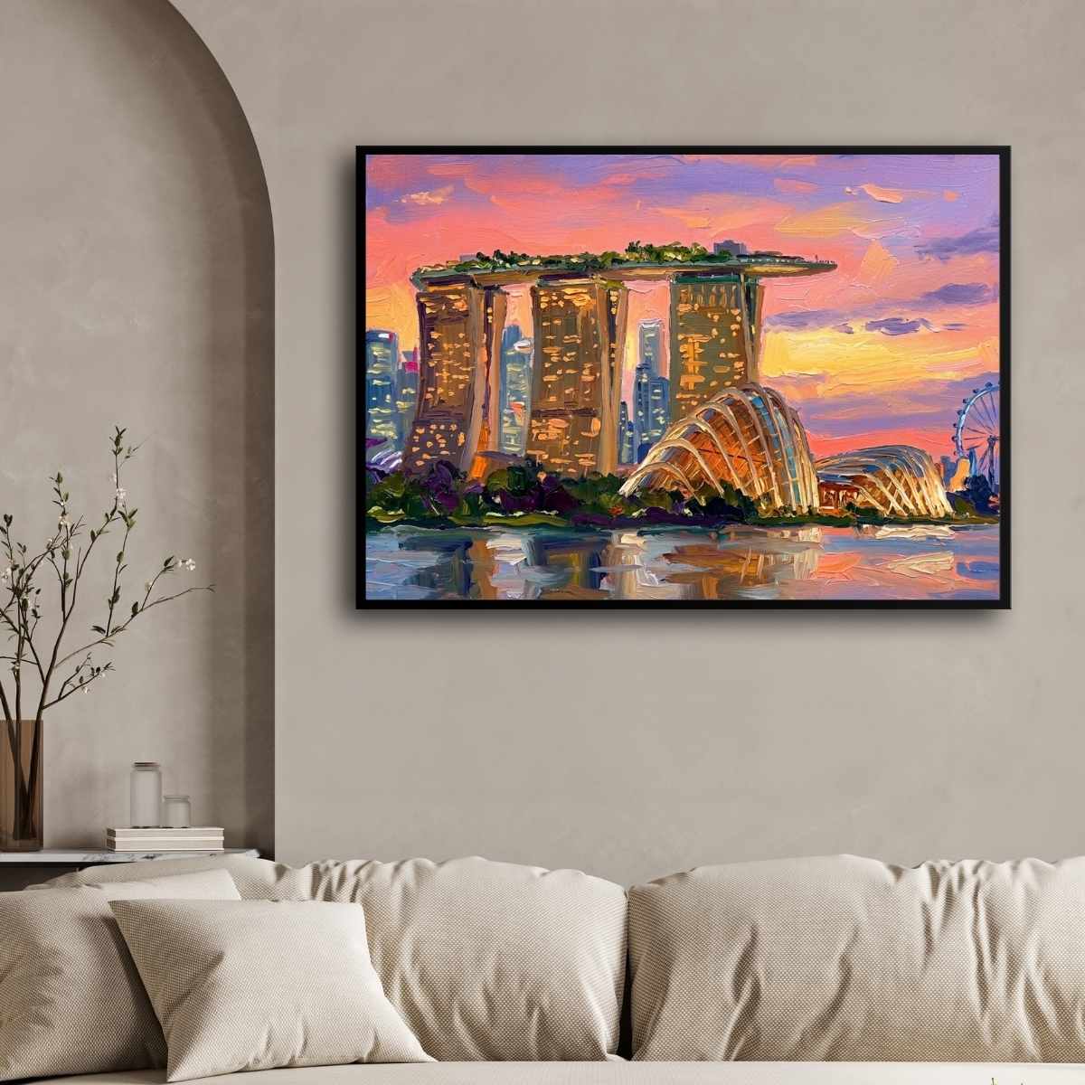 "Marina Twilight Glow" Singapore Skyline Architecture Giclée Print | Fine Art Wall Art 2 : 3 Horizontal Premium Wall Art Canvas by MeriDeewar