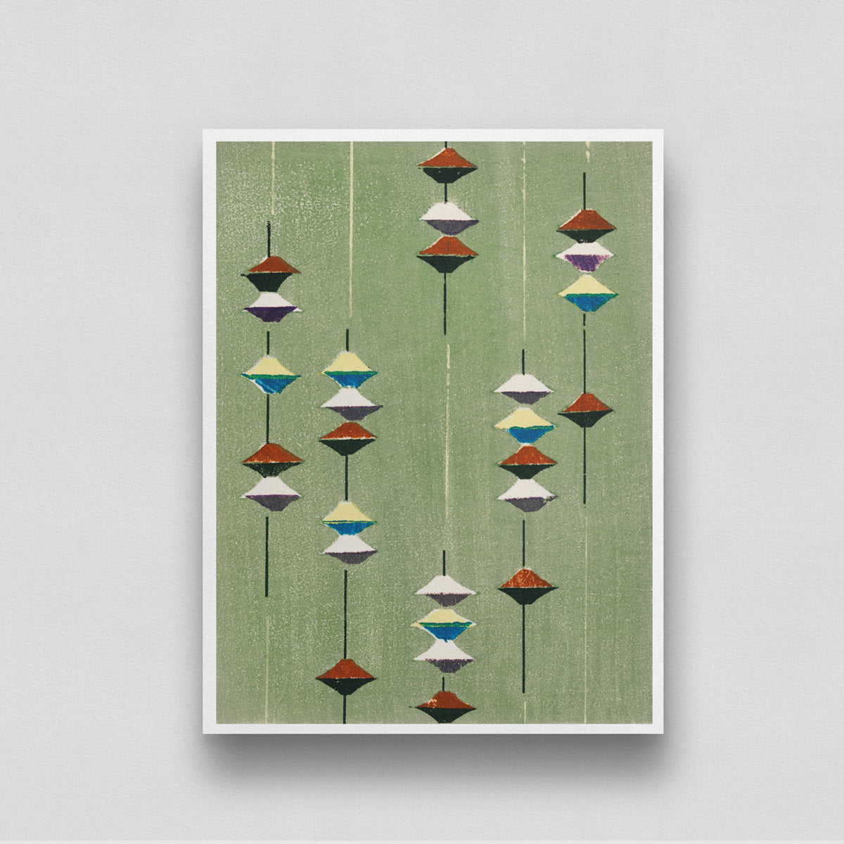 Japandi wall art Printable vintage art abstract Japanese green 3 : 4 Vertical New Premium Wall Art Canvas by MeriDeewar