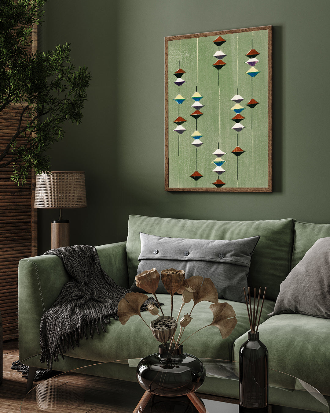 Japandi wall art Printable vintage art abstract Japanese green 3 : 4 Vertical New Premium Wall Art Canvas by MeriDeewar