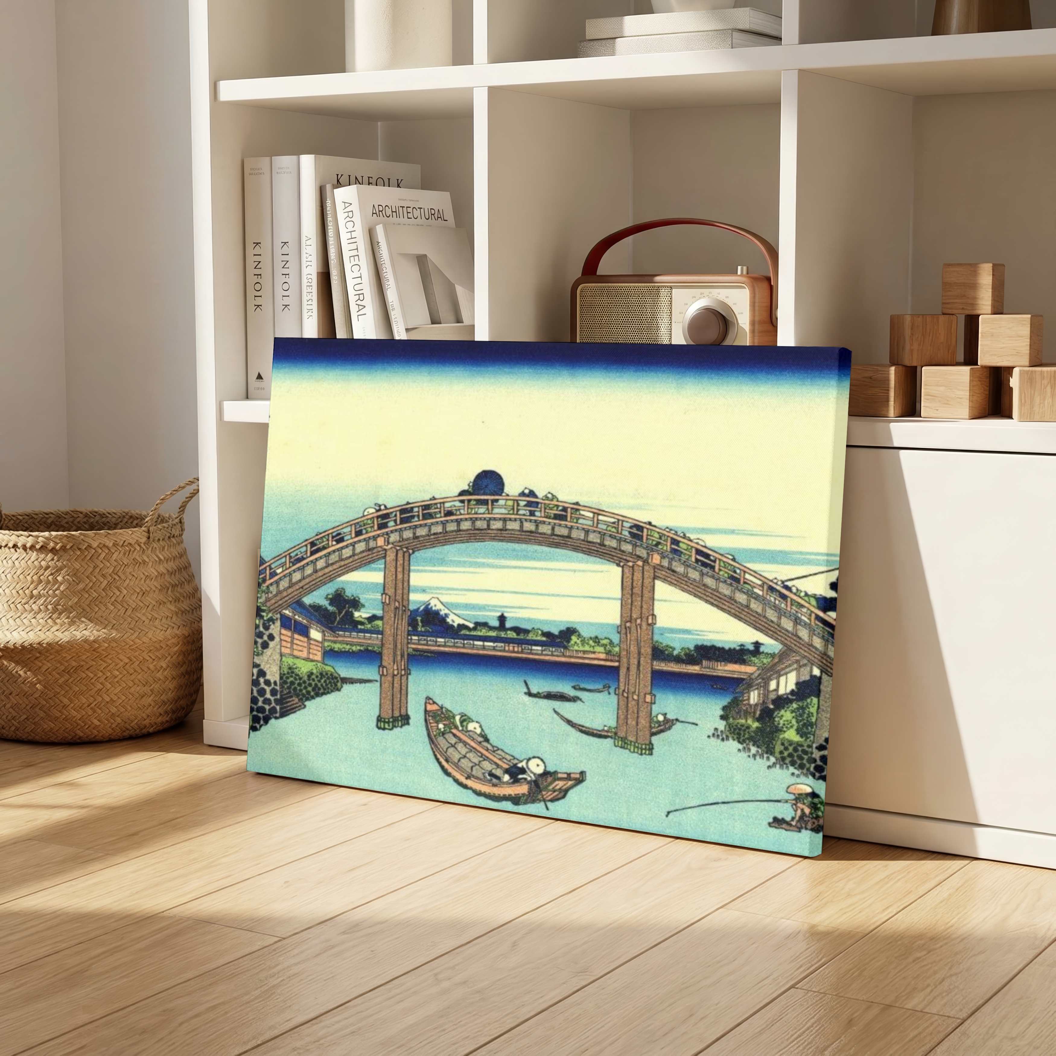 Japanese Bridge Scenery Painting for Living Room | Mount Fuji Wall Art | Hokusai Print 3 : 2 Horizontal Premium Wall Art Canvas by MeriDeewar