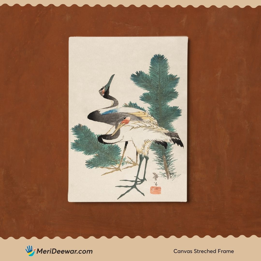 Japanese Cranes by  Katsushika Hokusai 3 : 4 Vertical New Premium Wall Art Canvas by MeriDeewar