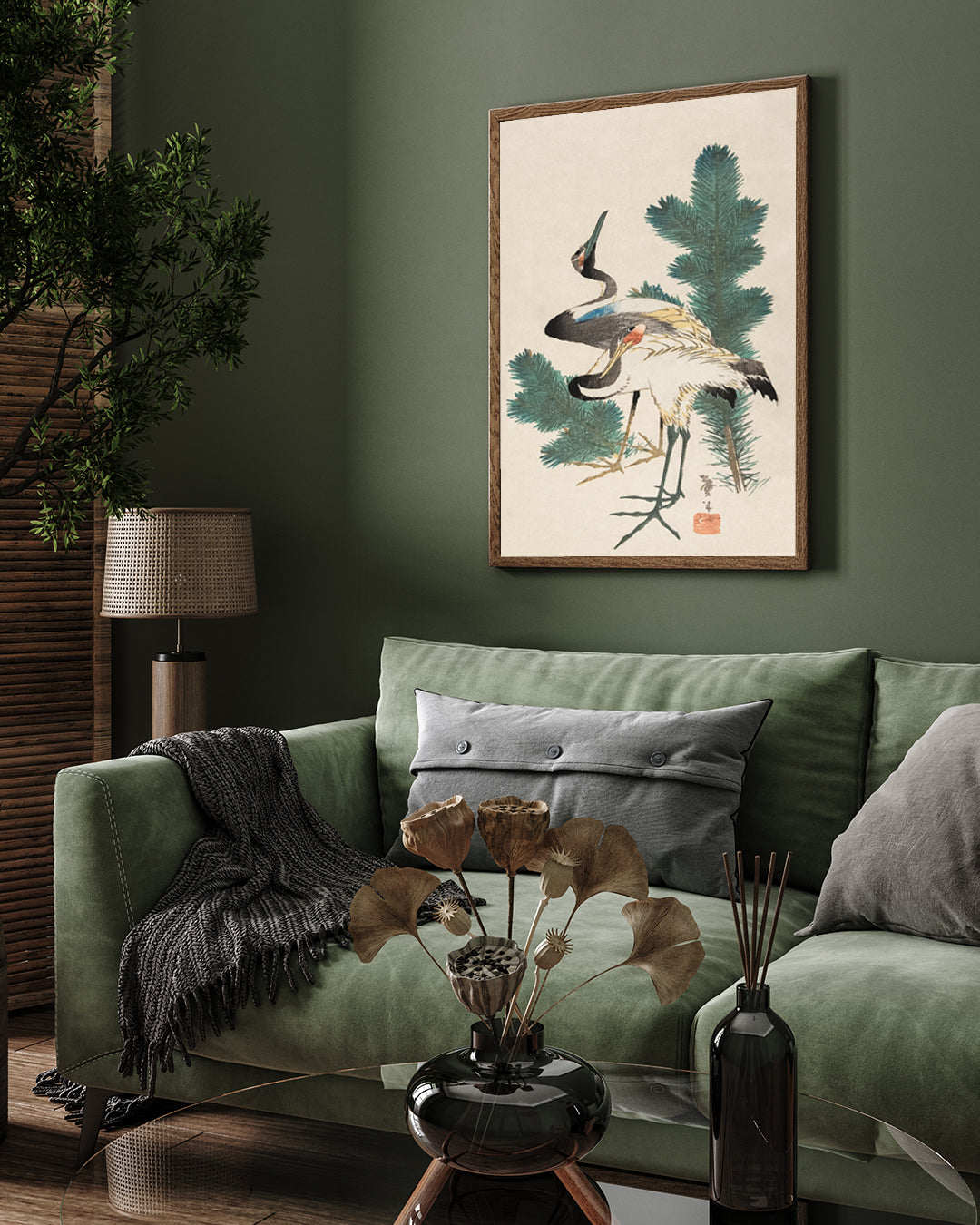 Japanese Cranes by  Katsushika Hokusai 3 : 4 Vertical New Premium Wall Art Canvas by MeriDeewar