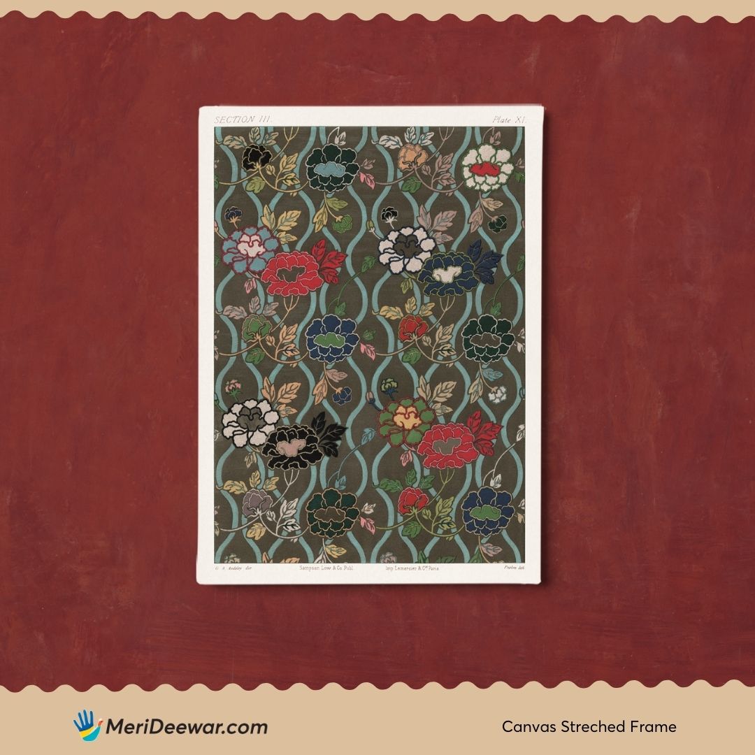 Japanese Flower Fans Pattern 3 : 4 Vertical New Premium Wall Art Canvas by MeriDeewar