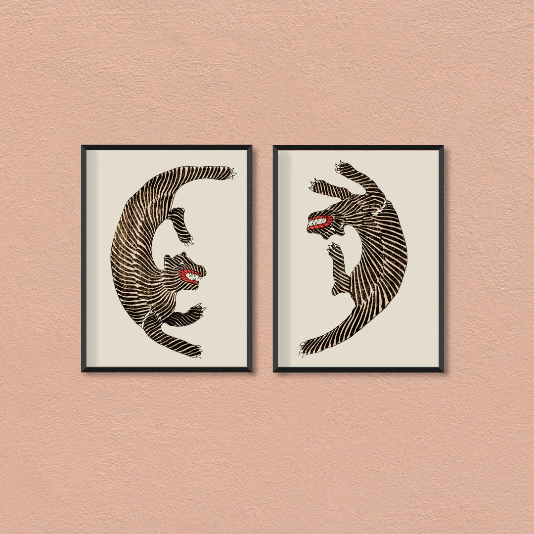 Japanese Tiger set of 2 Walls Premium Wall Art Canvas by MeriDeewar