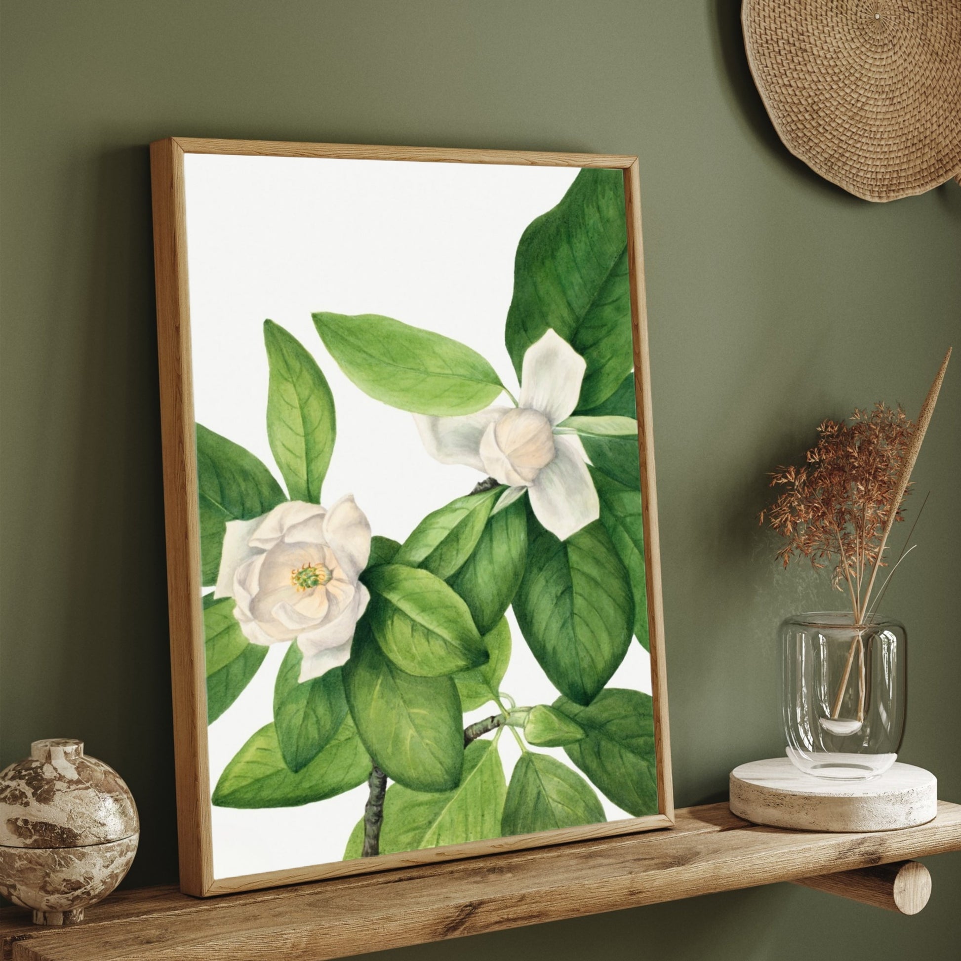 Jasmine Grace – White Bloom Botanical Canvas Wall Art 2 : 3 Vertical Premium Wall Art Canvas by MeriDeewar
