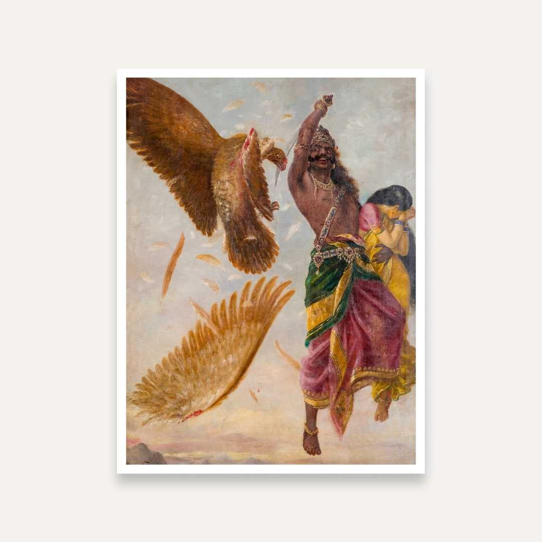 Jatayu Vadha by Raja Ravi Varma | Ramayana Wall Art 4 X 5.5 Vertical Premium Wall Art Canvas by MeriDeewar