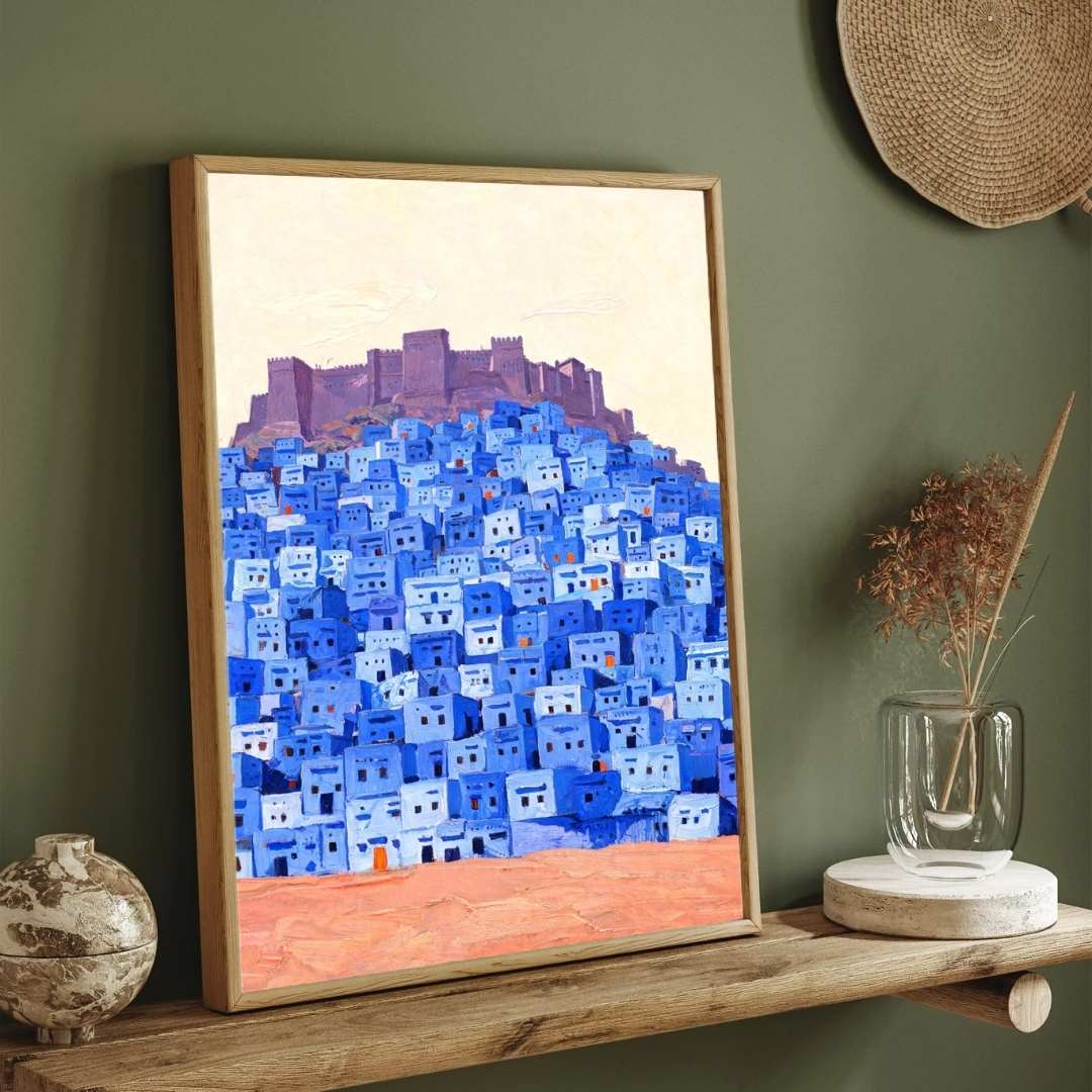 Jodhpur Blue City Mehrangarh Fort Painting | Vertical Heritage Framed Wall Art 2 : 3 Vertical Premium Wall Art Canvas by MeriDeewar