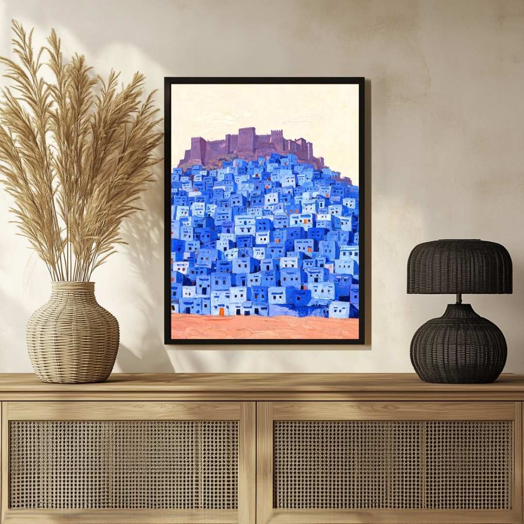 Jodhpur Blue City Mehrangarh Fort Painting | Vertical Heritage Framed Wall Art 2 : 3 Vertical Premium Wall Art Canvas by MeriDeewar