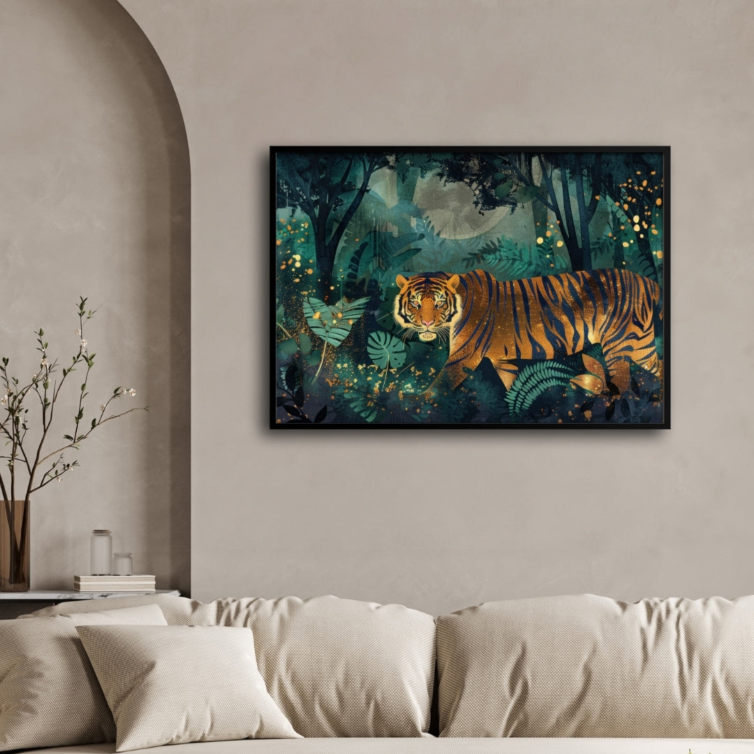 Jungle Majesty — Tiger Canvas Wall Art with Golden Accents 2 : 3 Horizontal Premium Wall Art Canvas by MeriDeewar